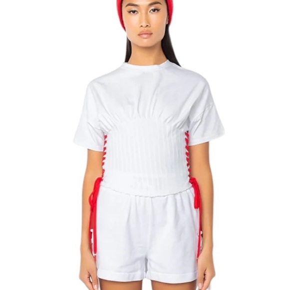 Akira Read My Thoughts Lace Up Detail T Shirt White size M NWT - Picture 12 of 12
